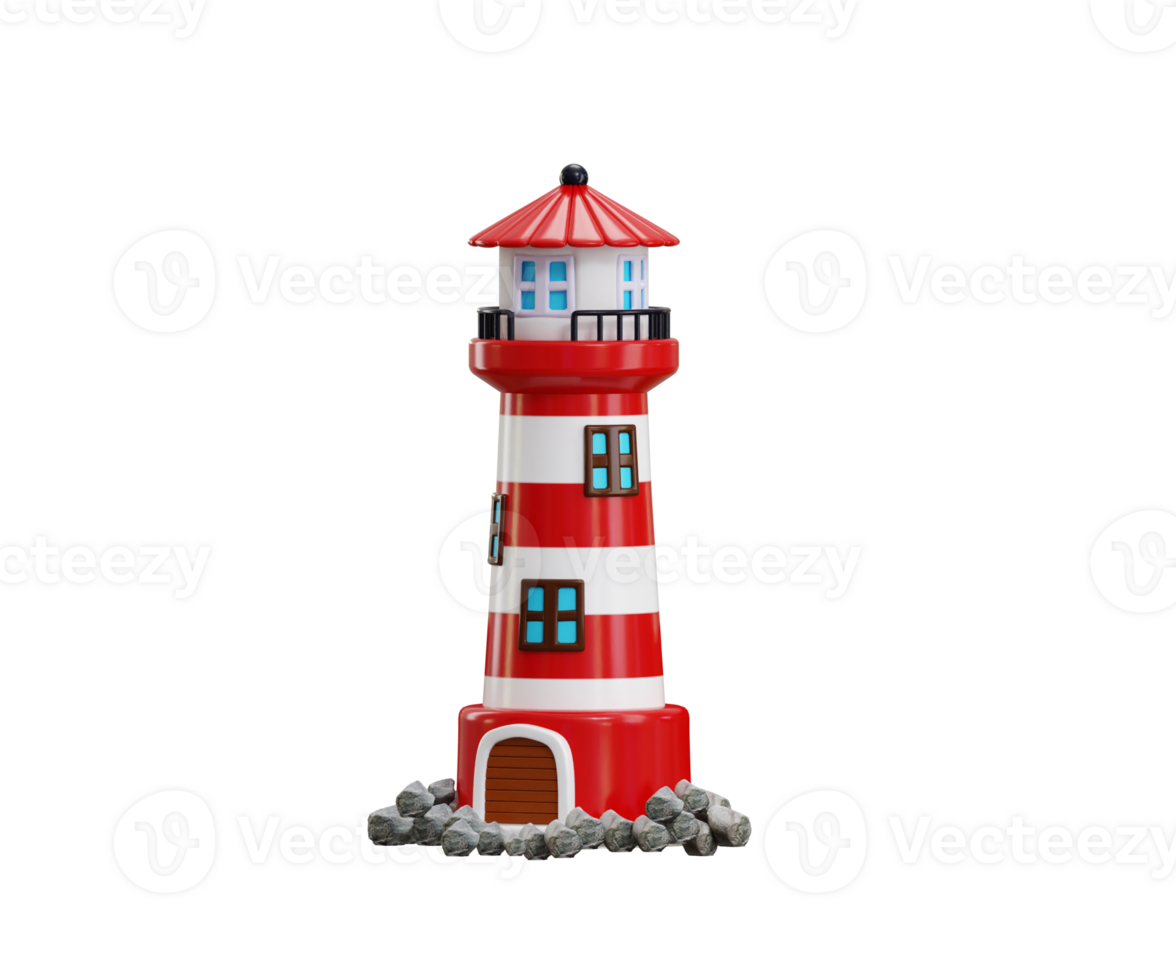 Lighthouse icon 3d render concept of beacon for advertising, Travel, navigation, safety Object for advertising and promotion of tourism illustration png