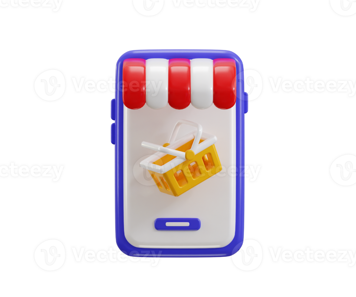 Smartphone with shopping basket icon 3d render concept of online shopping icon illustration png