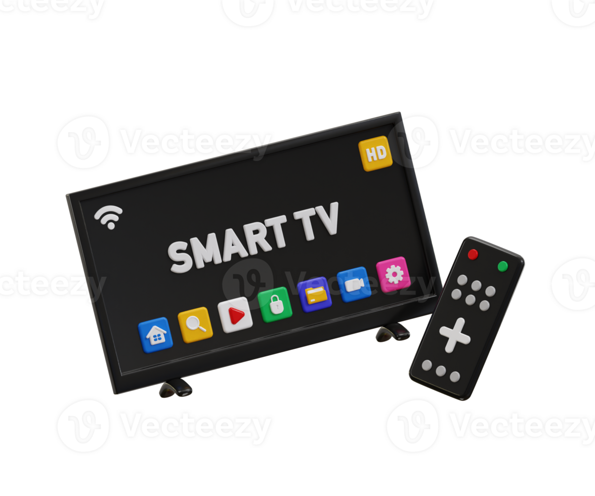 HD Smart LED TV icon with Digital Remote icon 3d rendering illustration png