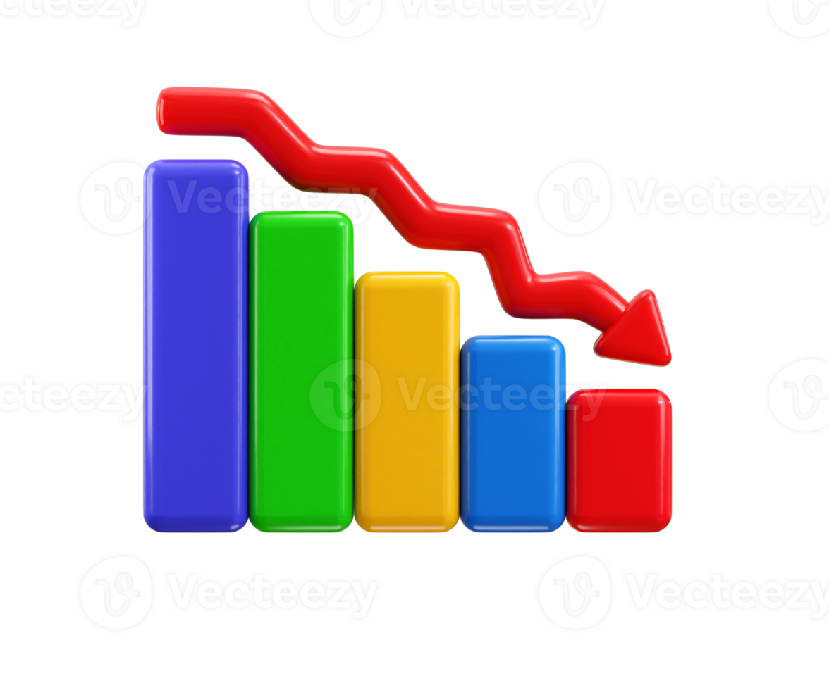 Loss bar chart icon 3d render concept of business losing infographic icon illustration png