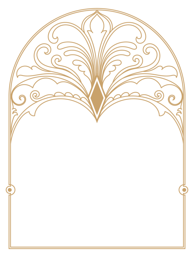 Art Deco Curved Frame, Gold Line Border, Vintage Style, Abstract Leaves, Transparent Background png