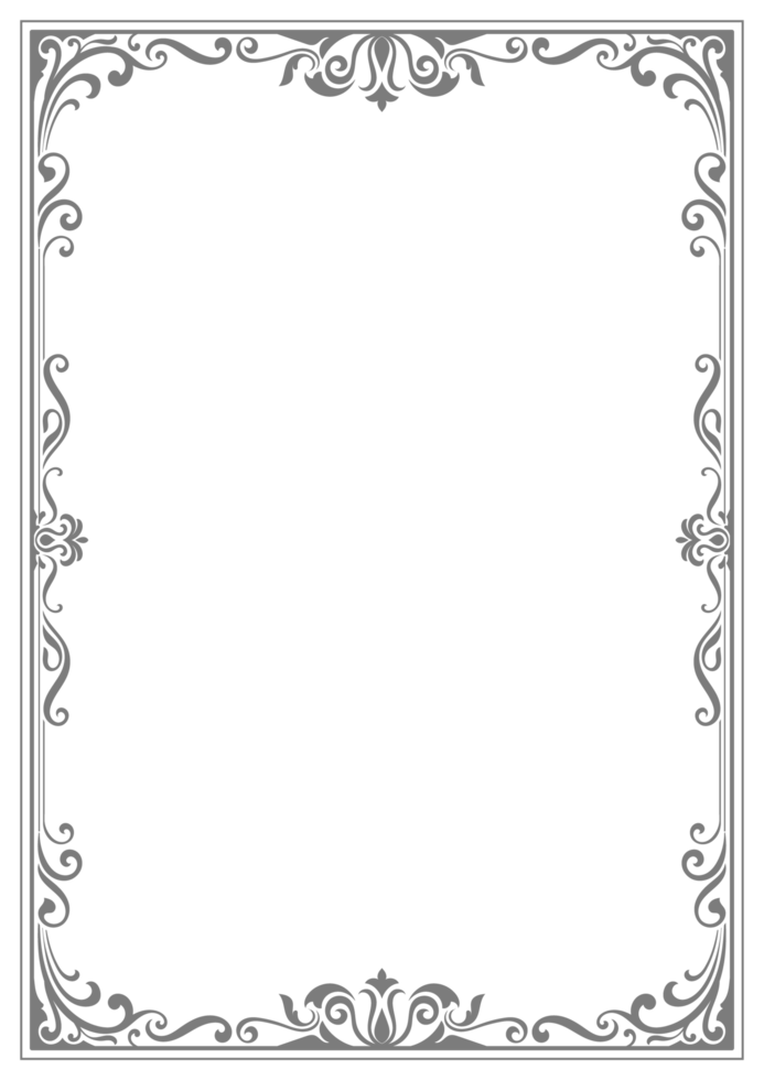 Gray and black frame, vintage lines, rounded corners, abstract decoration, book cover, transparent background card png