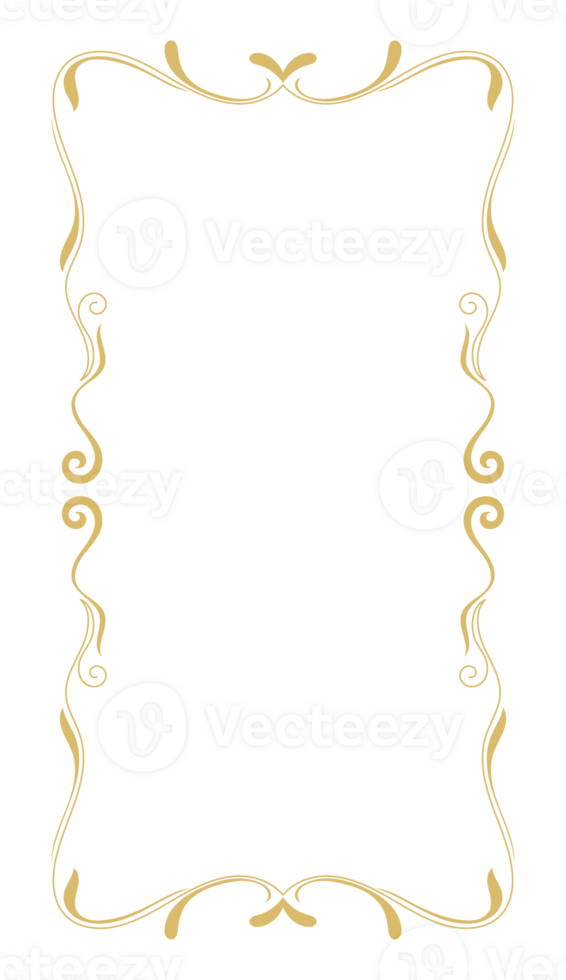 Gold frame, decorative scroll lines, thin gold lines, vintage lines, transparent background png