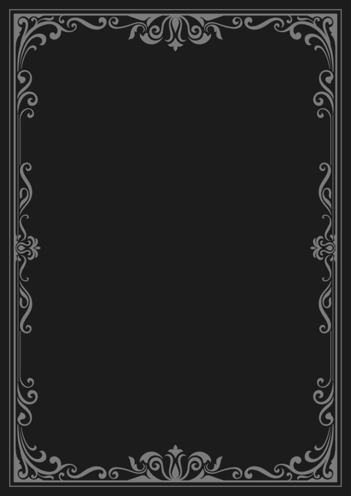 Gray and black frame, vintage lines curled abstract corner decoration, book cover, card vector