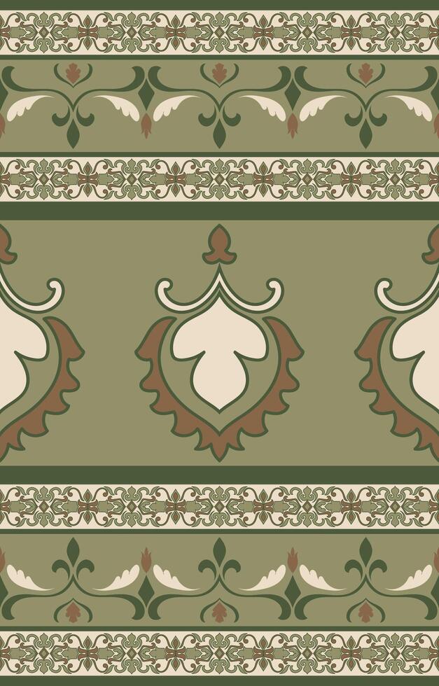 Ethnic fabric pattern design, seamless fabric border, green carpet edge elements vector