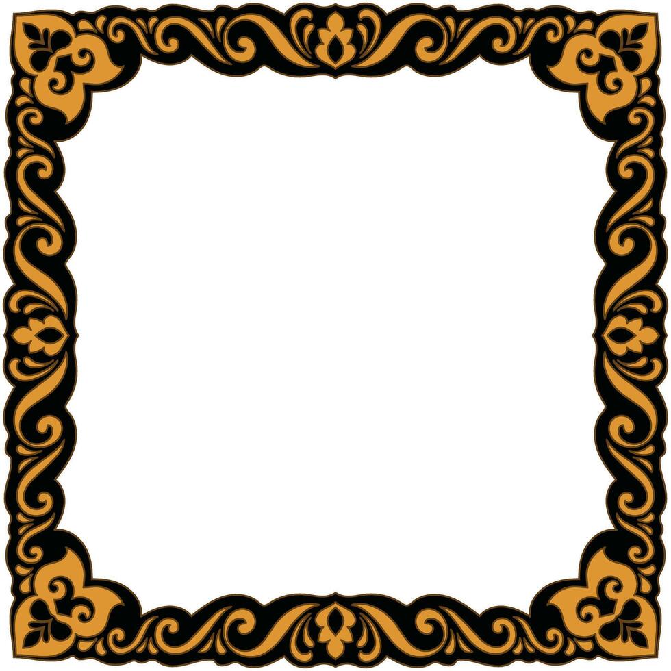 Black gold vintage square frame for photo frame, carpet edge decoration, gold wood carving pattern vector