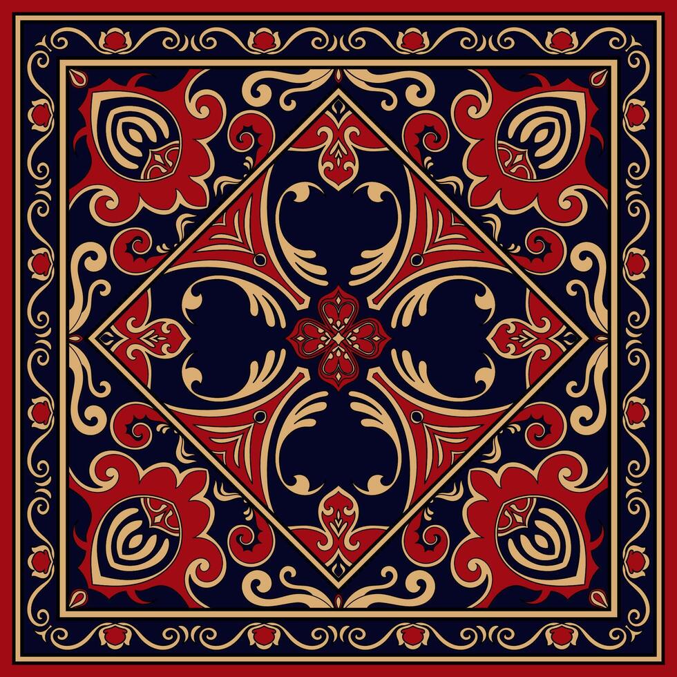 Red carpet, square carpet for fabric pattern, vintage pattern mat vector