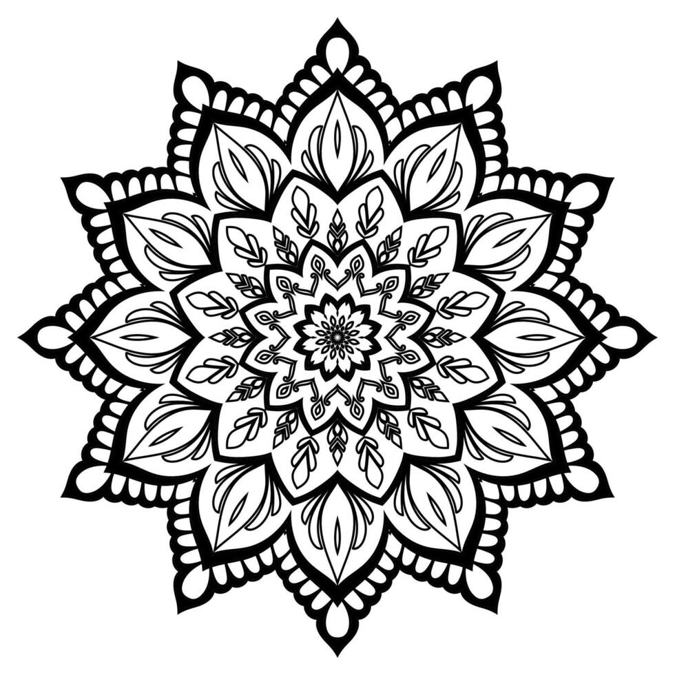 Black line circle mandala, abstract flowers for decoration vector