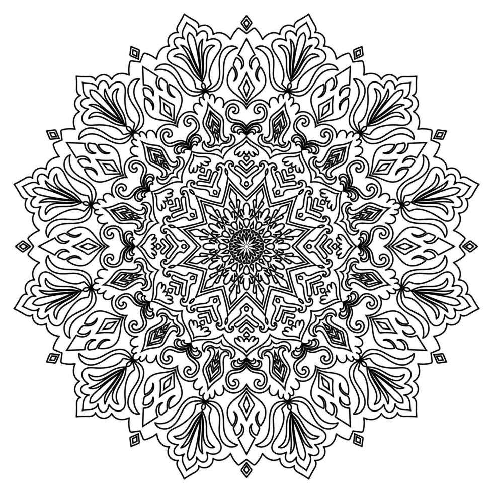 Mandala, black lines for sketchbook, abstract floral lines vector