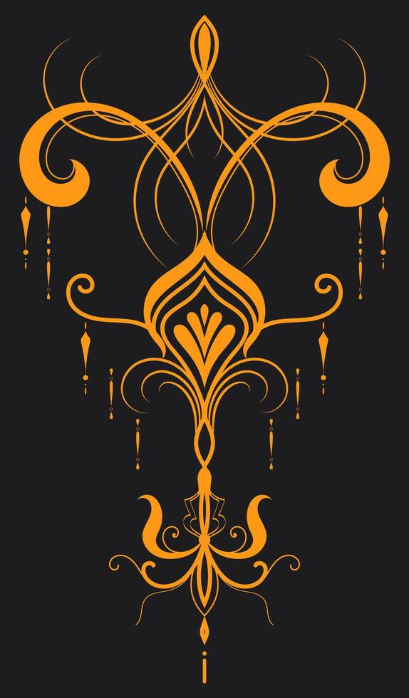 Tattoo lines, gold lines on dark background, vintage graphic elements vector