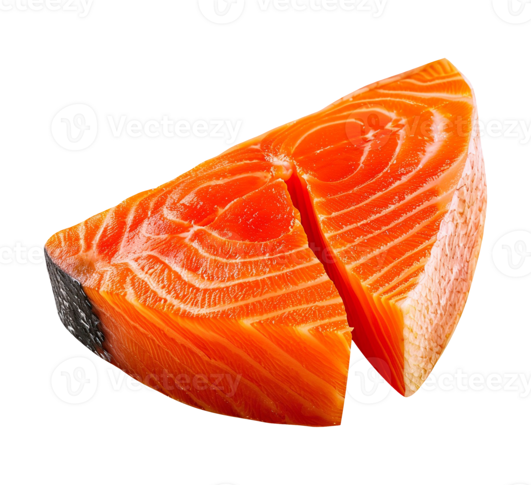 Single raw salmon portion on transparent background png