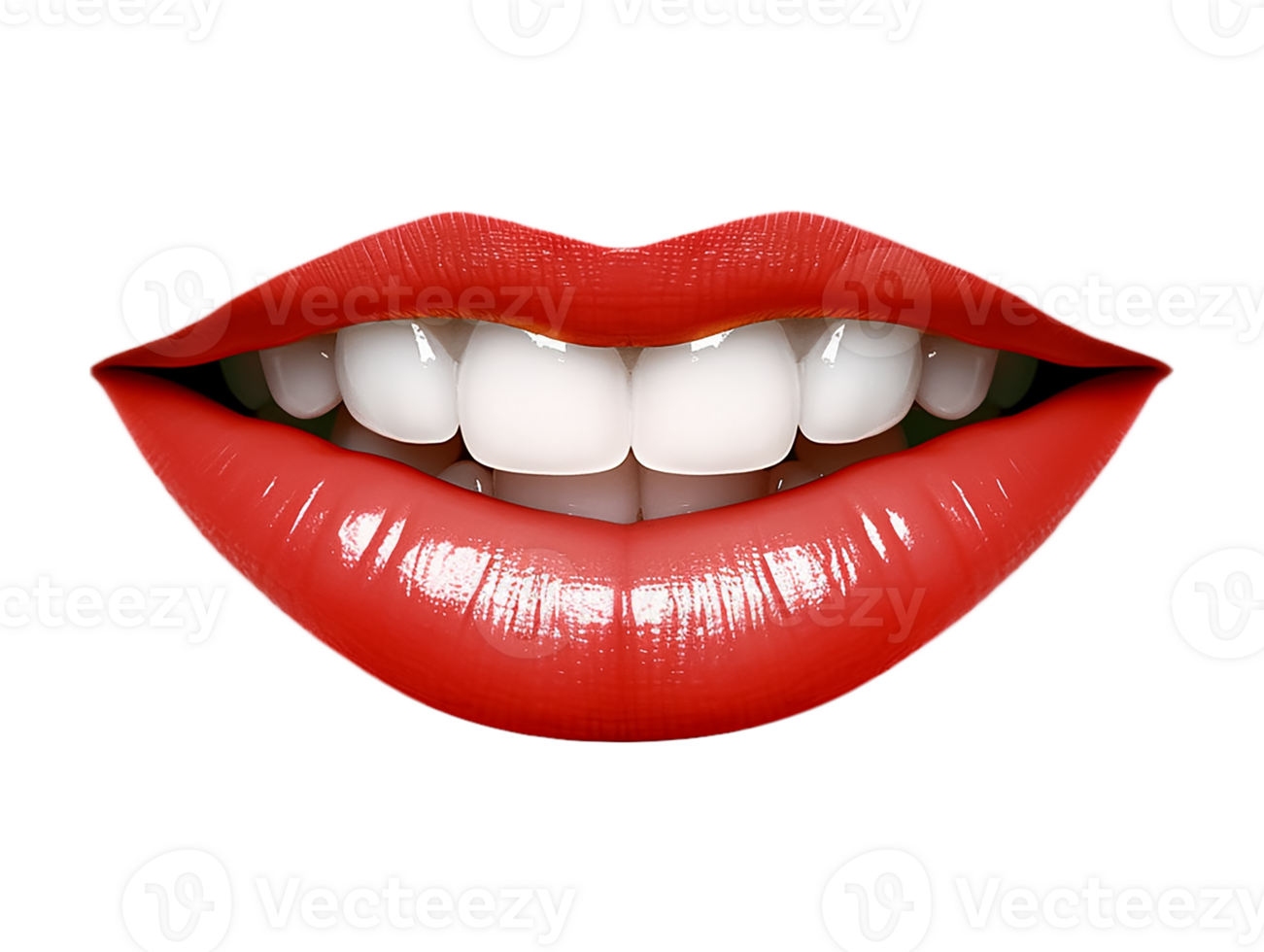 Closeup of female lips with red lipstick and white smile png