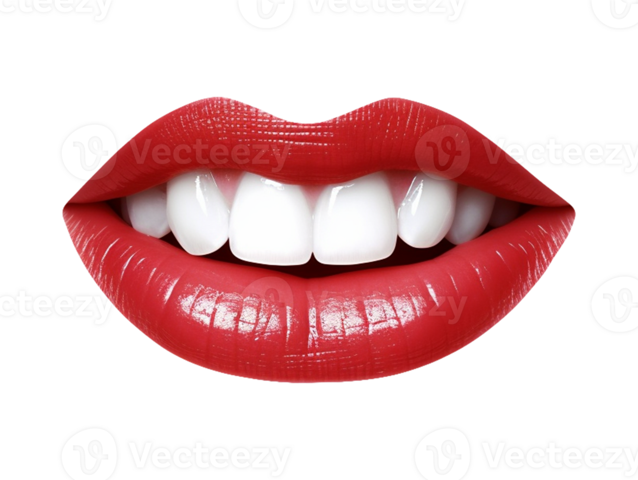 Red lipstick lips with white teeth isolated on transparent background png