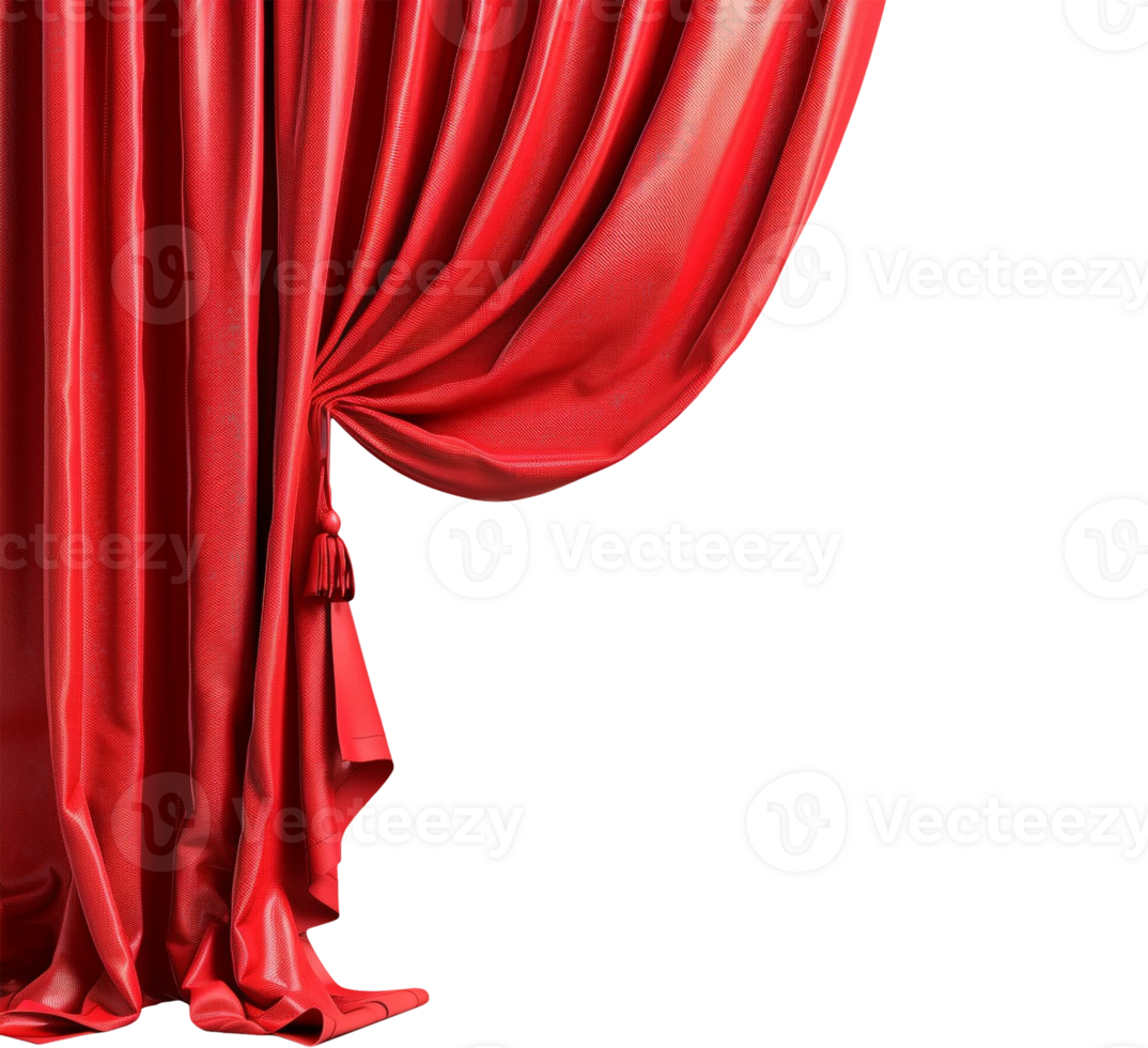 A red theater curtain is open on a transparent background png