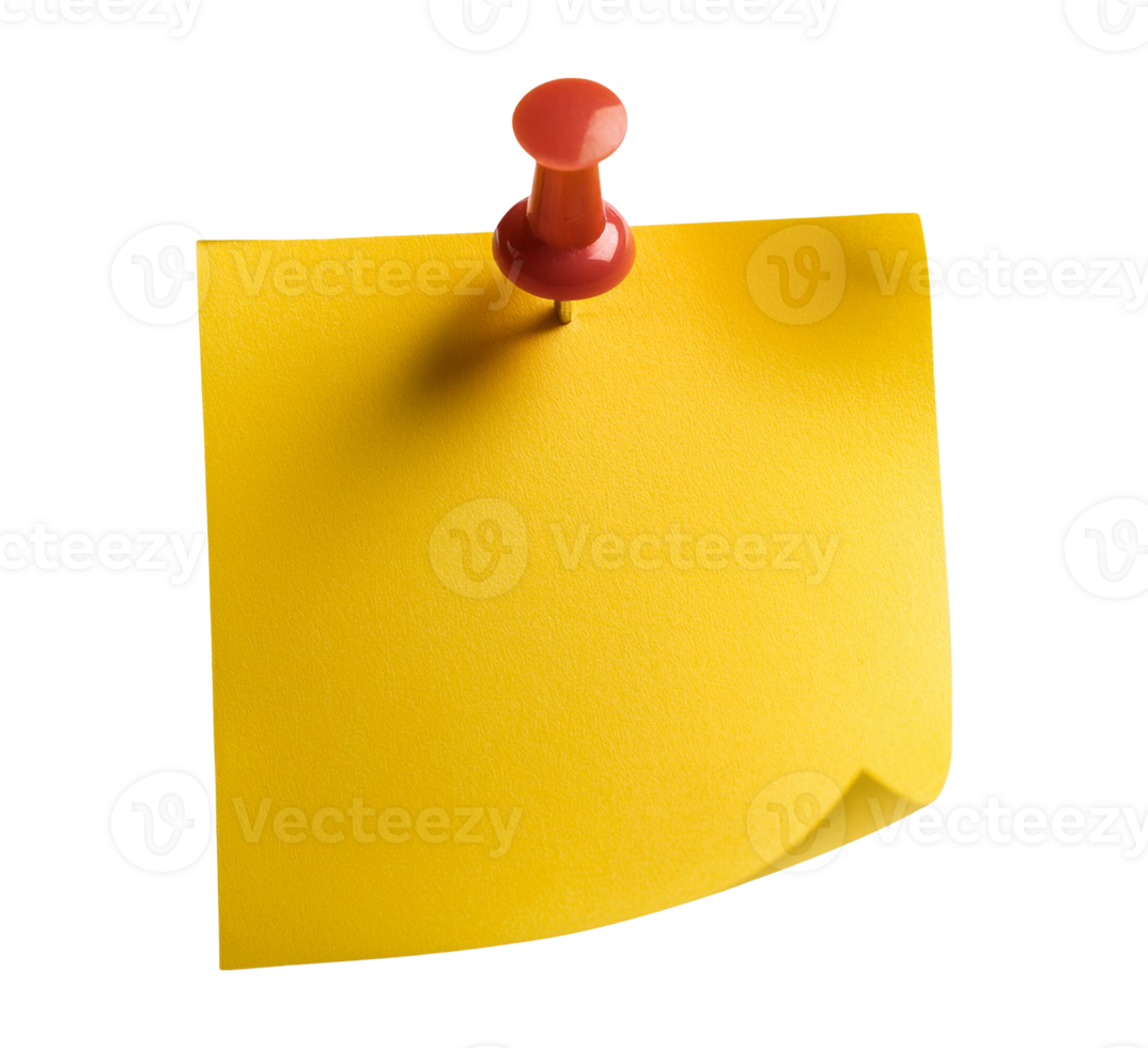 Yellow Note Paper with Red Pin on Transparent Background png