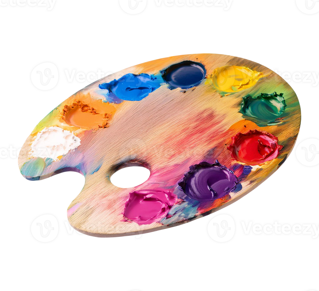 Artist Palette with Multiple Paint Colors png