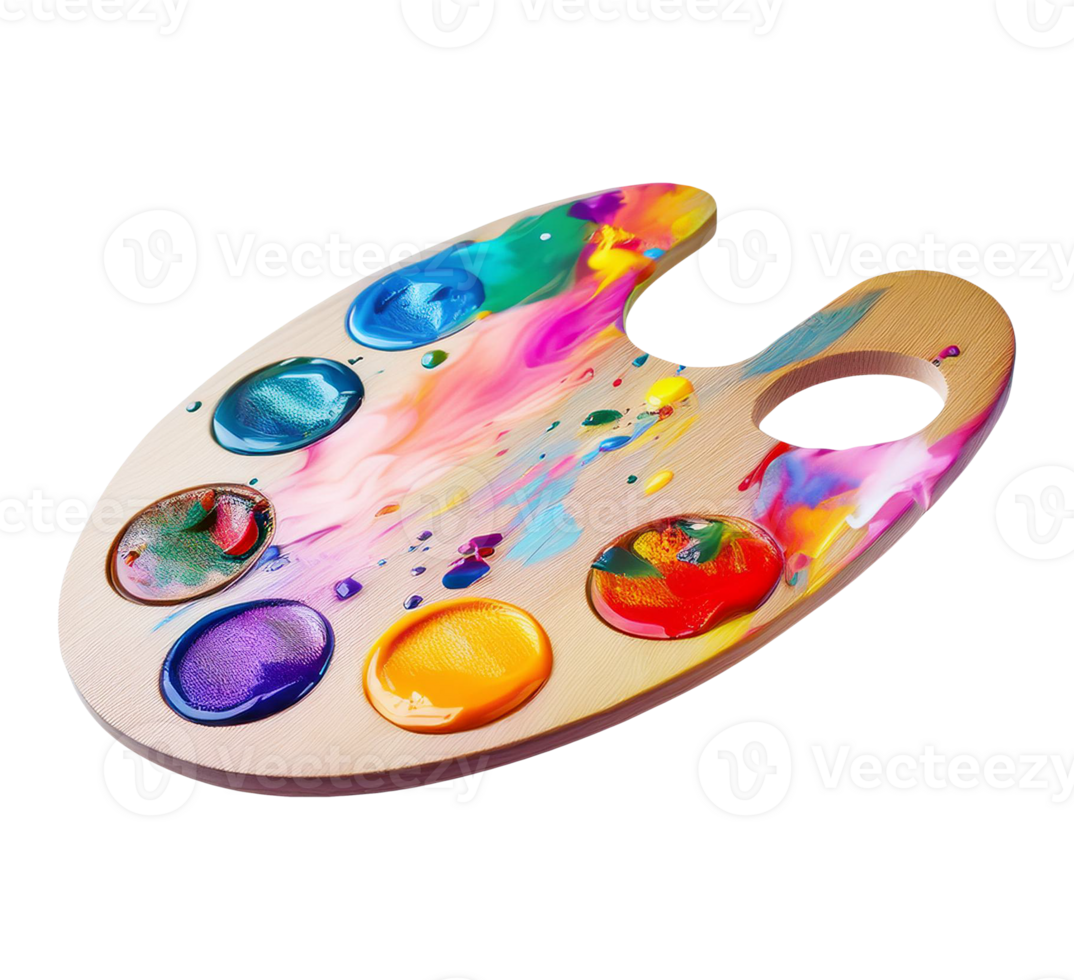 Traditional Wooden Painter's Palette with Dabs of Paint png