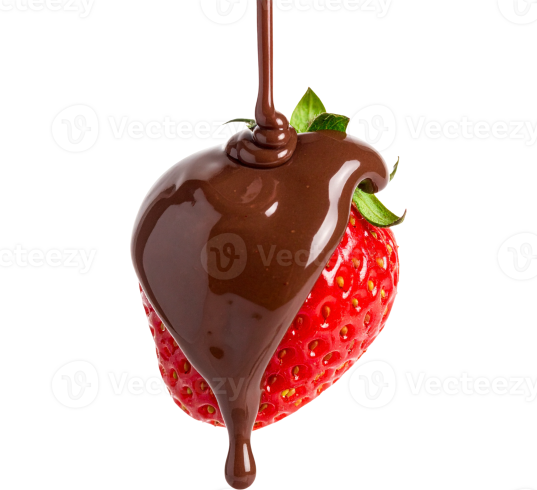 Strawberry with dripping melted chocolate png