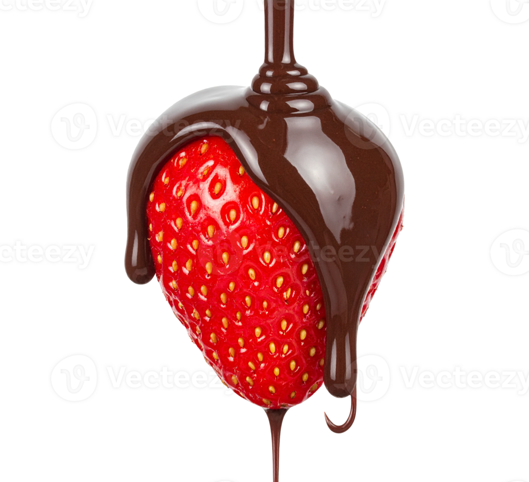 Chocolate being poured over fresh strawberry png