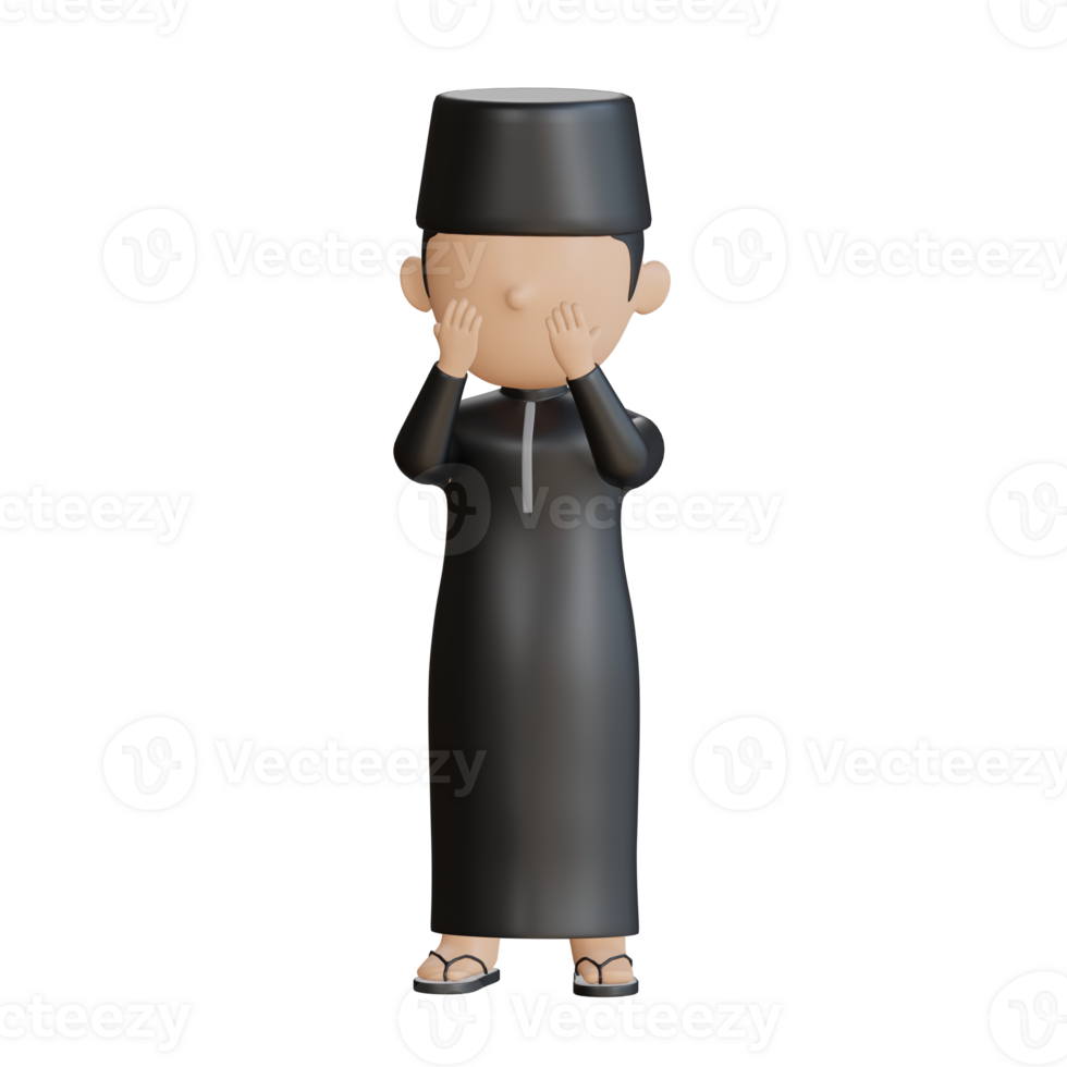 3D Muslim Character Praying with Both Hands Up png