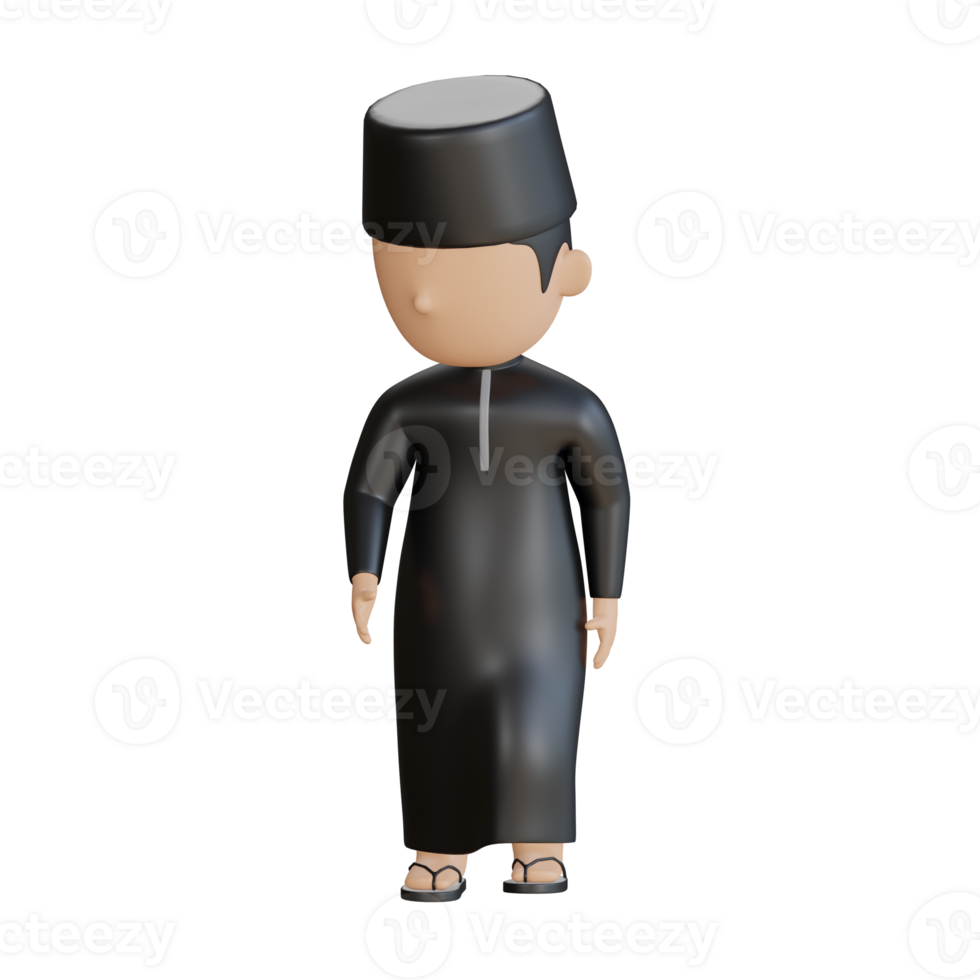 Side View of 3D Muslim Boy in Robe png