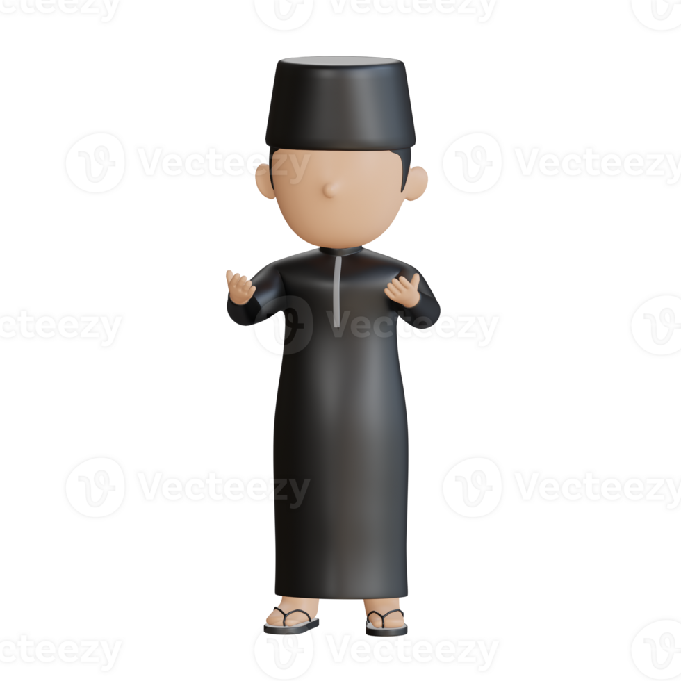 3D Muslim Man Character with Open Arms png
