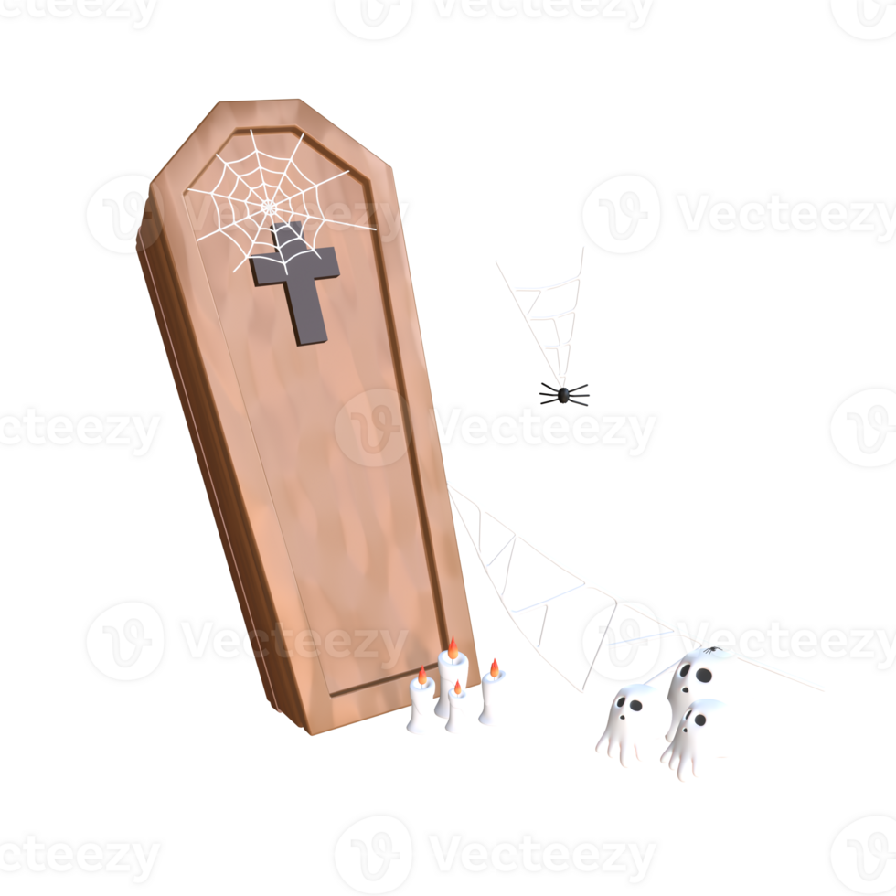 Haunted Coffin with Fence and Web png
