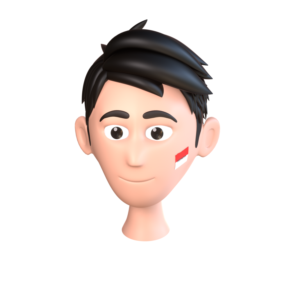 Smiling 3D Boy with Red White Face Paint png