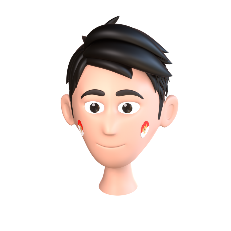 3D Render Boy Face with Red and White Face Paint png