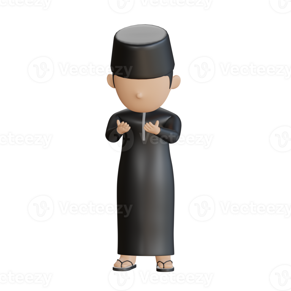3D Islamic Boy with Peci in Calm Standing Pose png