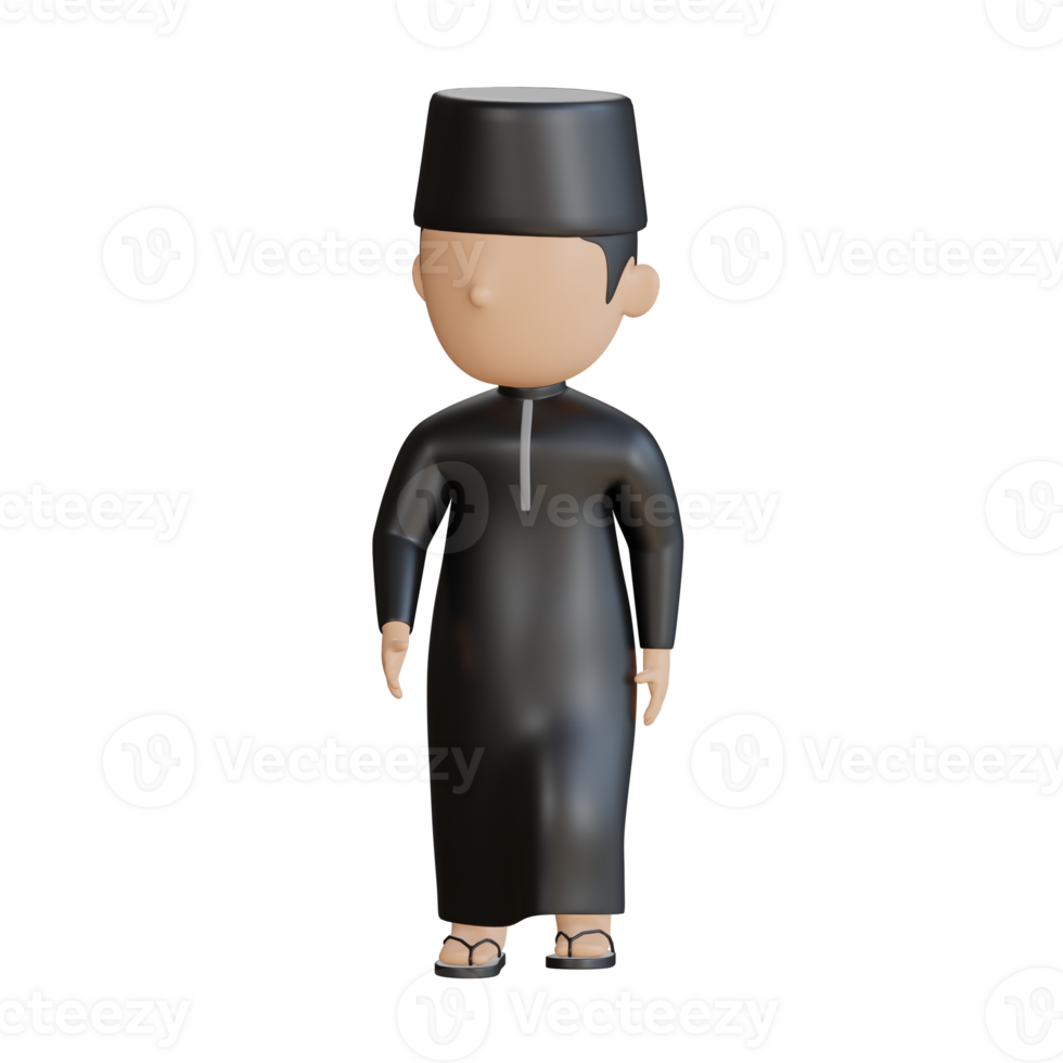 3D Character of Muslim Man Looking Forward png