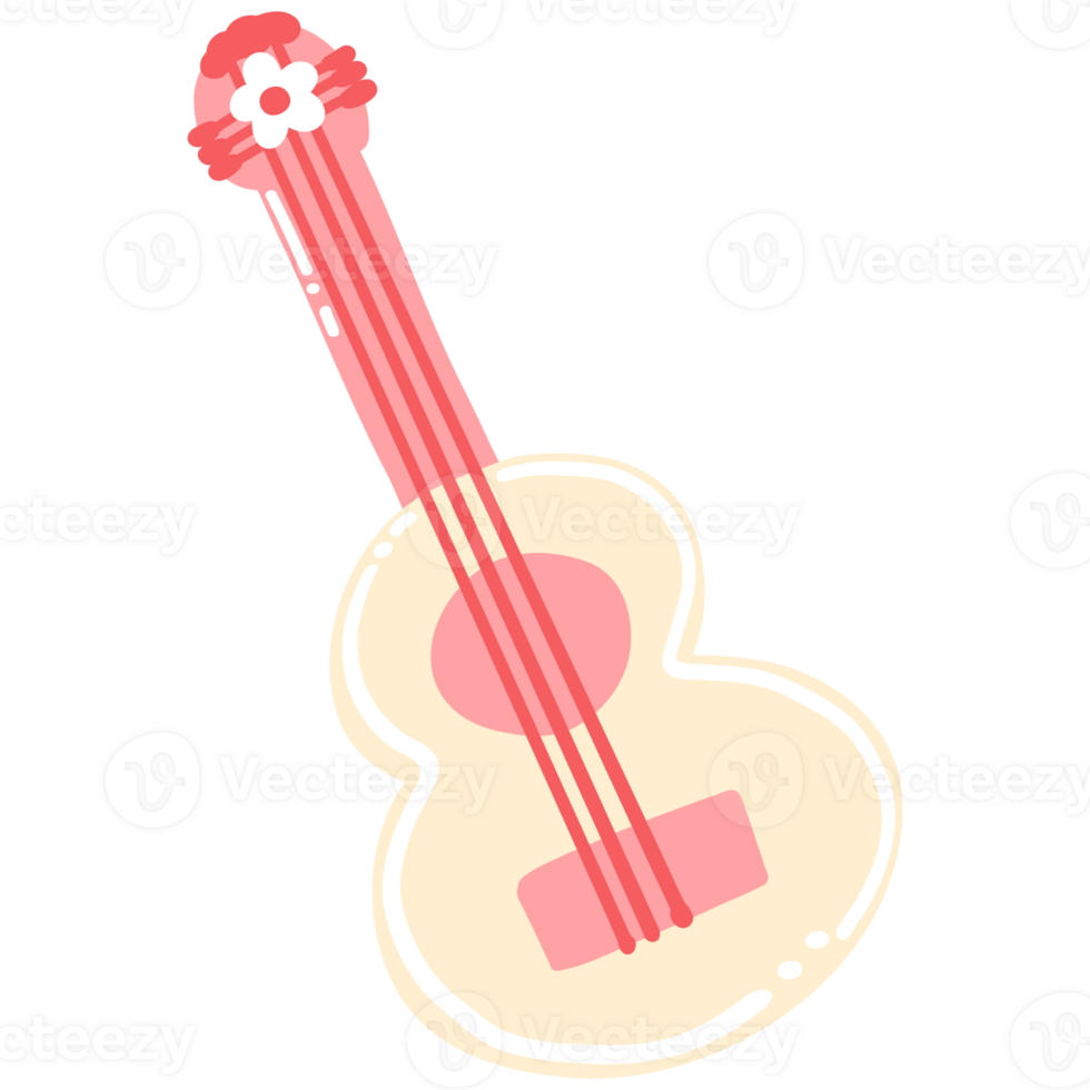 Kawaii Acoustic Guitar with Flower Illustration png