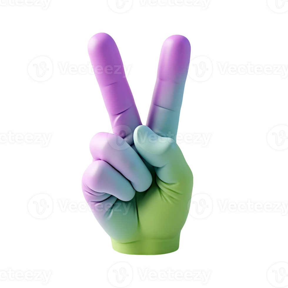 Vibrant Gradient Peace Sign Hand Gesture 3D Render png