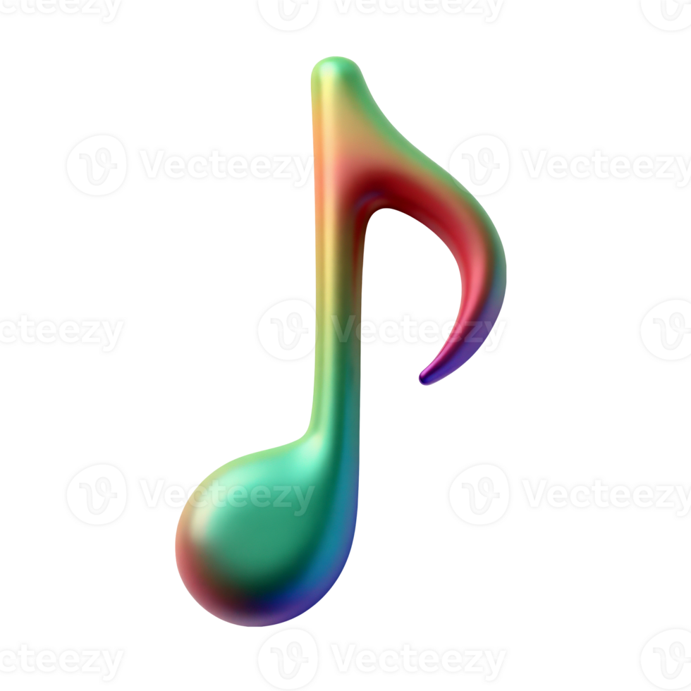 Rainbow colored music note isolated on transparent background png