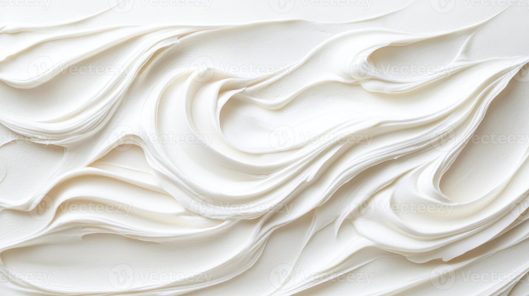 White frosting swirls background. Creamy dessert topping texture. Sweet gluten free low carb backdrop. Food concept. Delicious frosting waves. photo