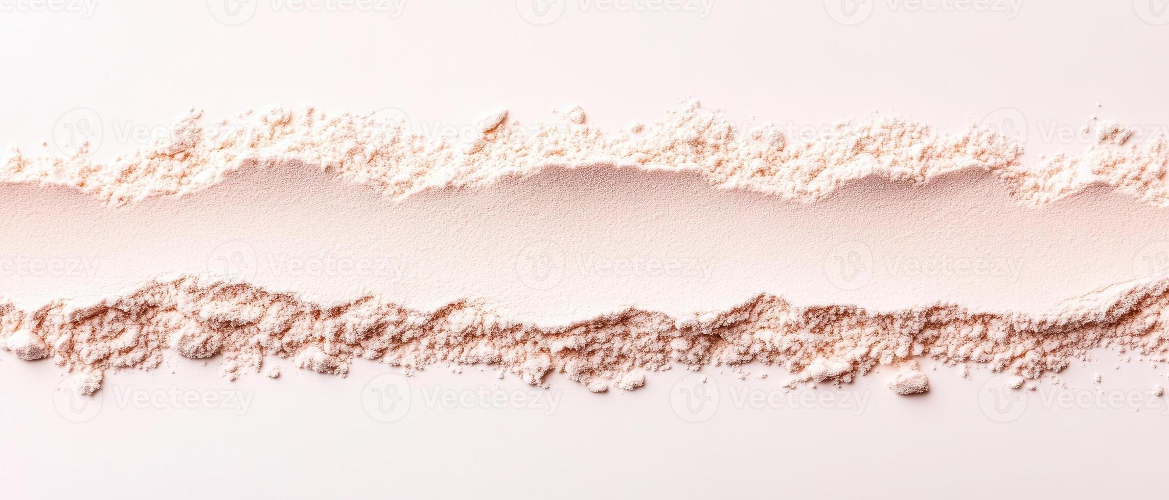 Scattered beige crumbs form rough lines. Light powder ingredient for gluten free low carb sweets. Food ingredient preparation for tasty desserts photo