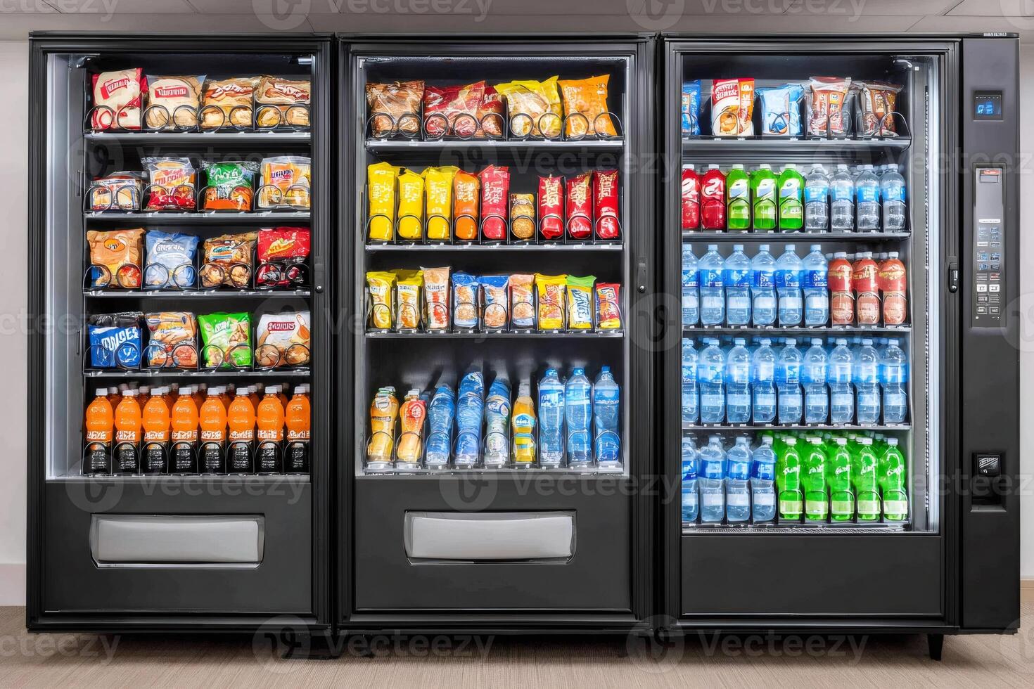 Vending machines offering variety of snacks and beverages displayed for sale photo