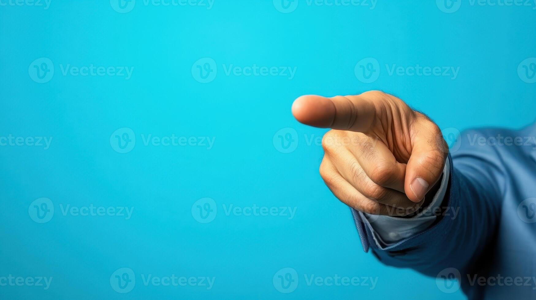 Hand gestures against a blue background indicate a call to action during a presentation or discussion in a professional setting photo