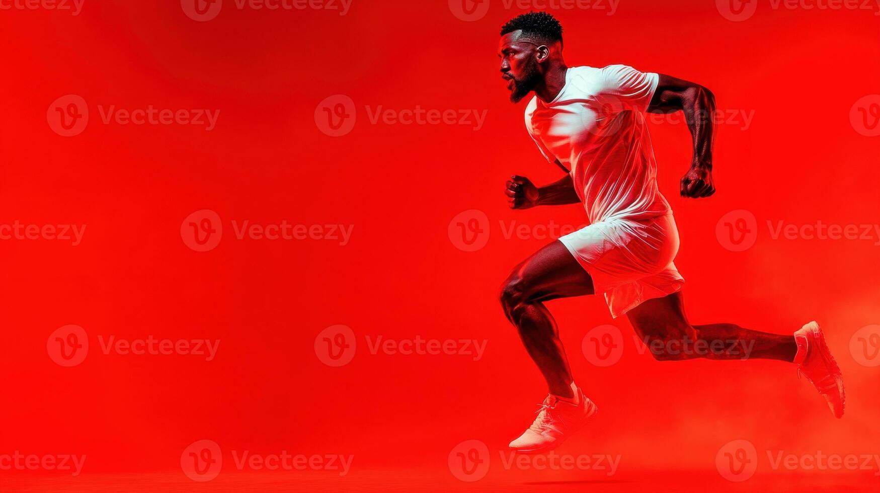 Dynamic athlete in motion against a vivid red backdrop during an energetic workout session at a modern training facility photo