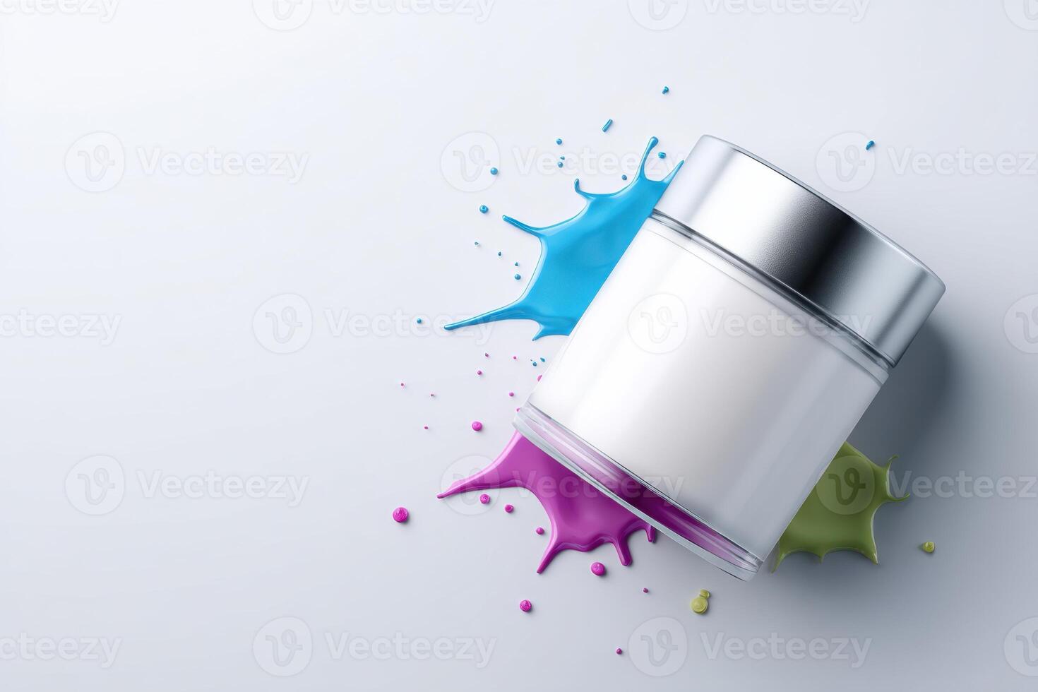 Close-up view of anti-aging cream mockup with colorful splashes for advertising opportunities photo