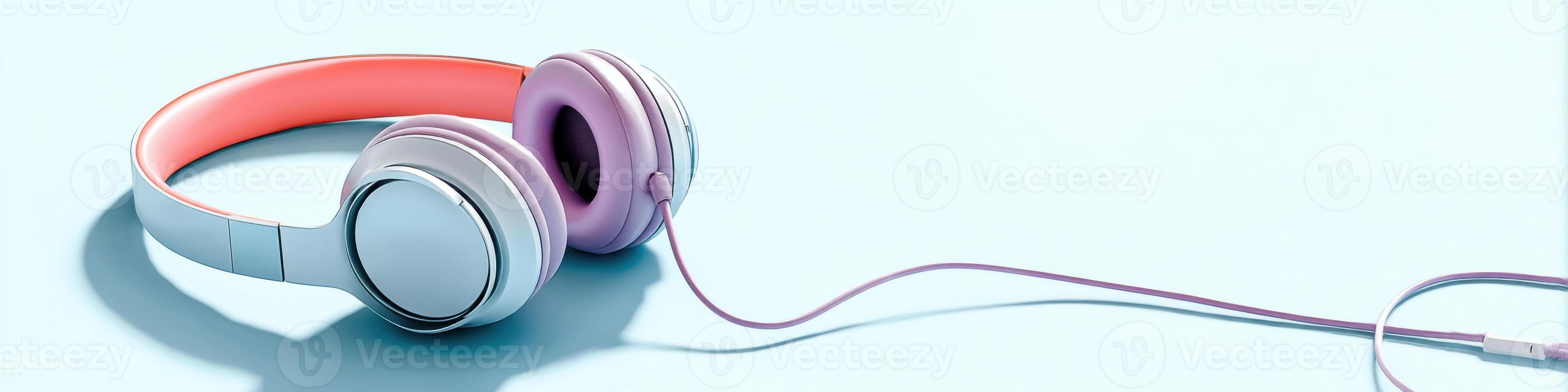 Whimsical broken pair of headphones in bright colors designed for creative expression and copy space photo