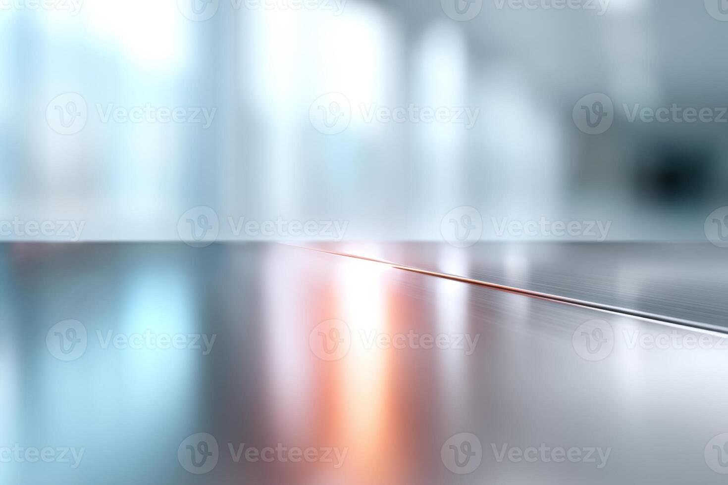 Smooth aluminum surface reflecting vibrant light with central copy space for creative content photo