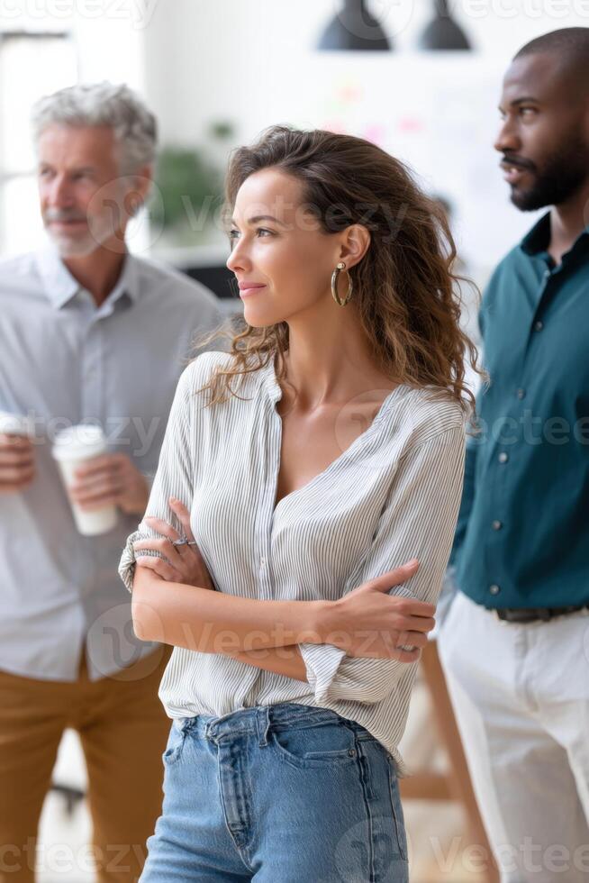 Diverse team respectfully addresses management issues in a collaborative office setting photo