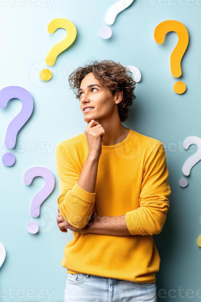 Hispanic teen pondering diverse career options in a vibrant, inspiring setting photo