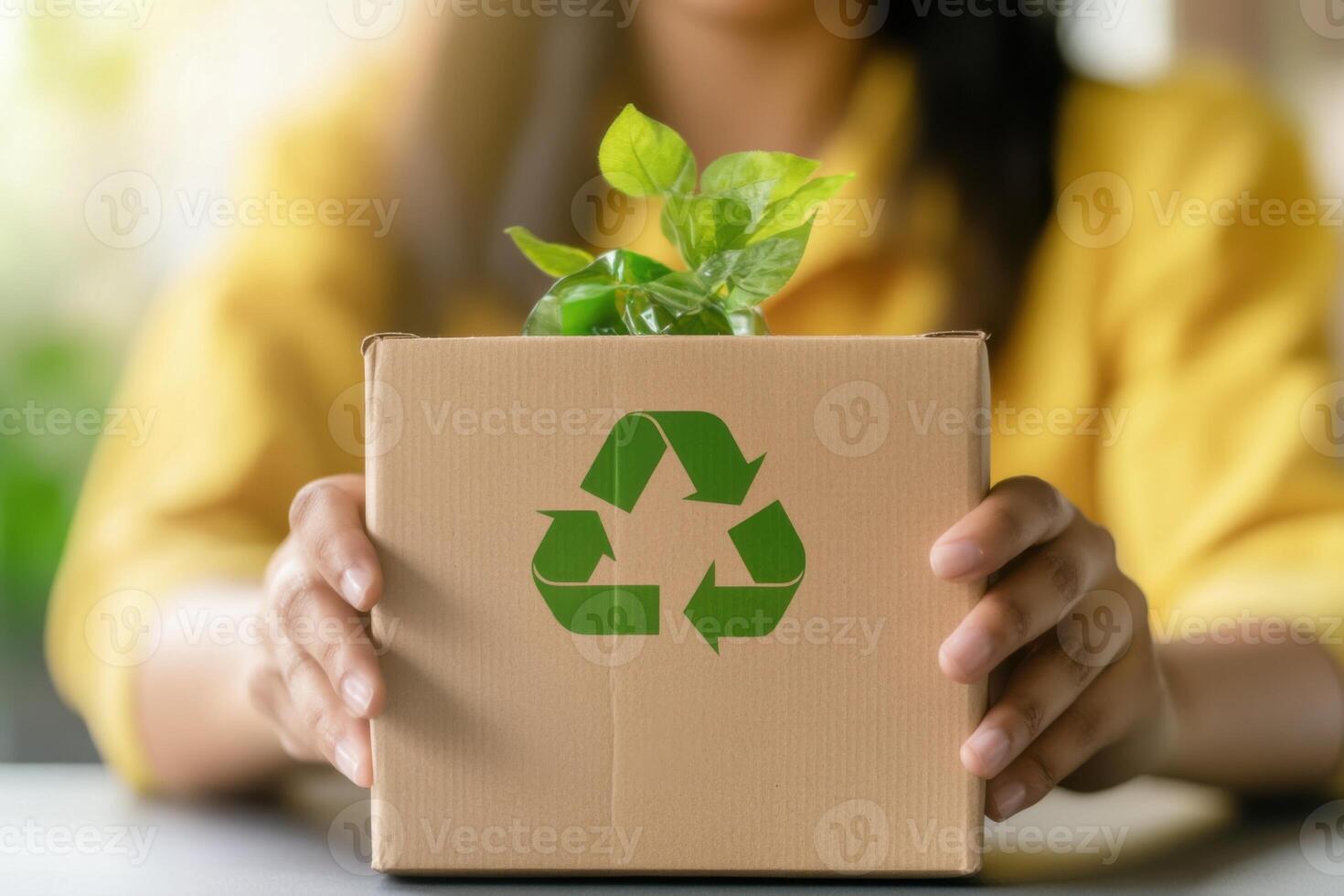 Diverse factory workers engage in recycling initiative for environmental sustainability at workplace photo