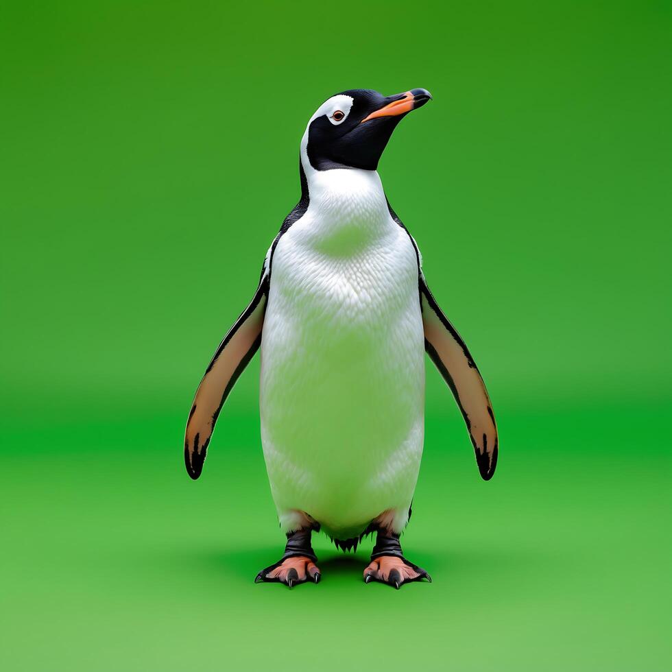 A Single Chinstrap Penguin Standing on a Green Screen Background photo
