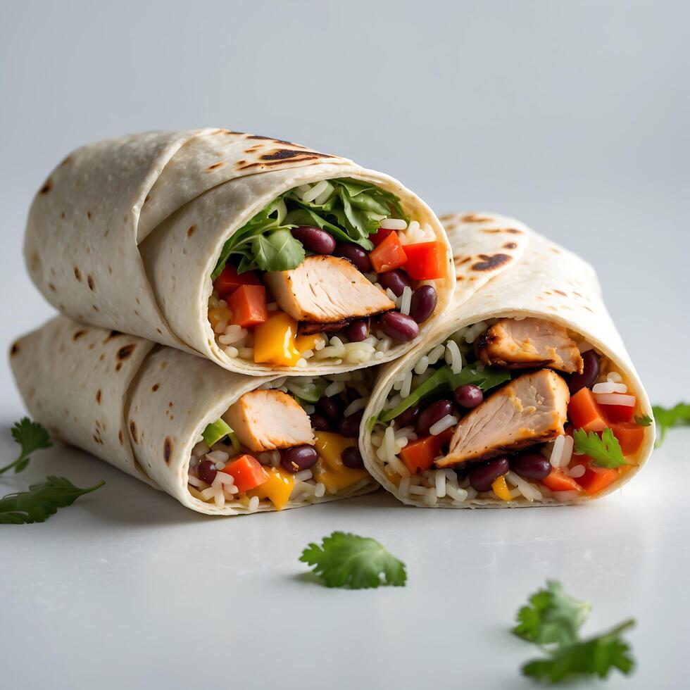 Delicious Chicken Burritos with Rice, Beans, and Veggies photo