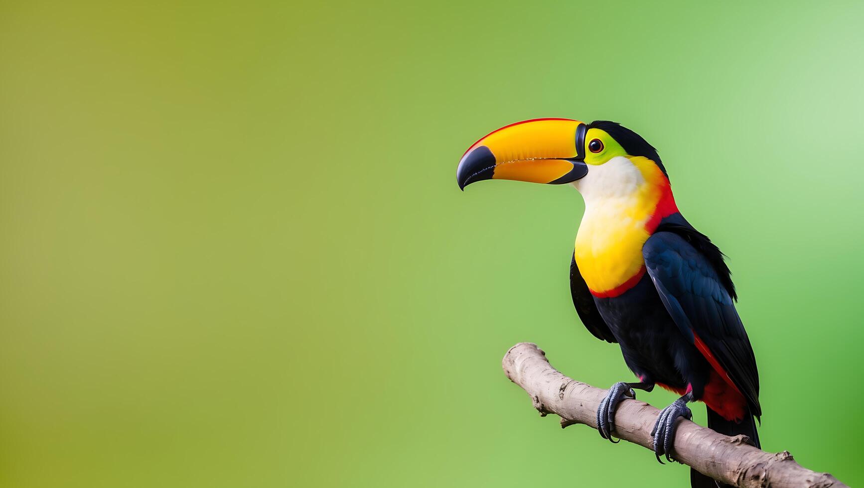Vibrant Toucan on Branch Against Green Background photo
