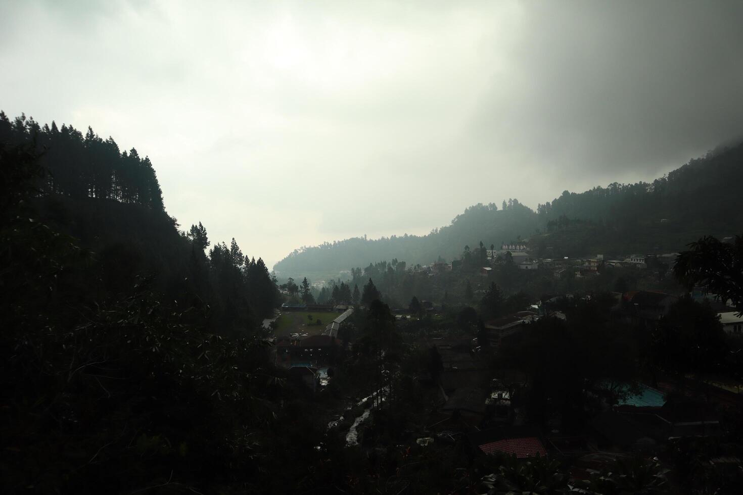 A cloudy sky over a mountain range photo