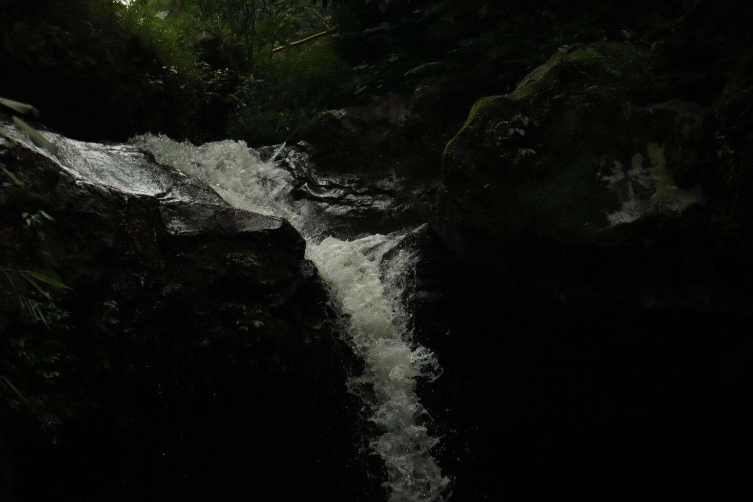 A waterfall in the jungle with a dark background photo